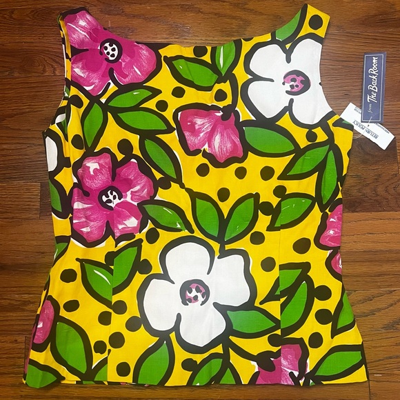 vintage adrienne vittadini sleeveless button up floral linen & silk blouse 6 - Picture 1 of 7